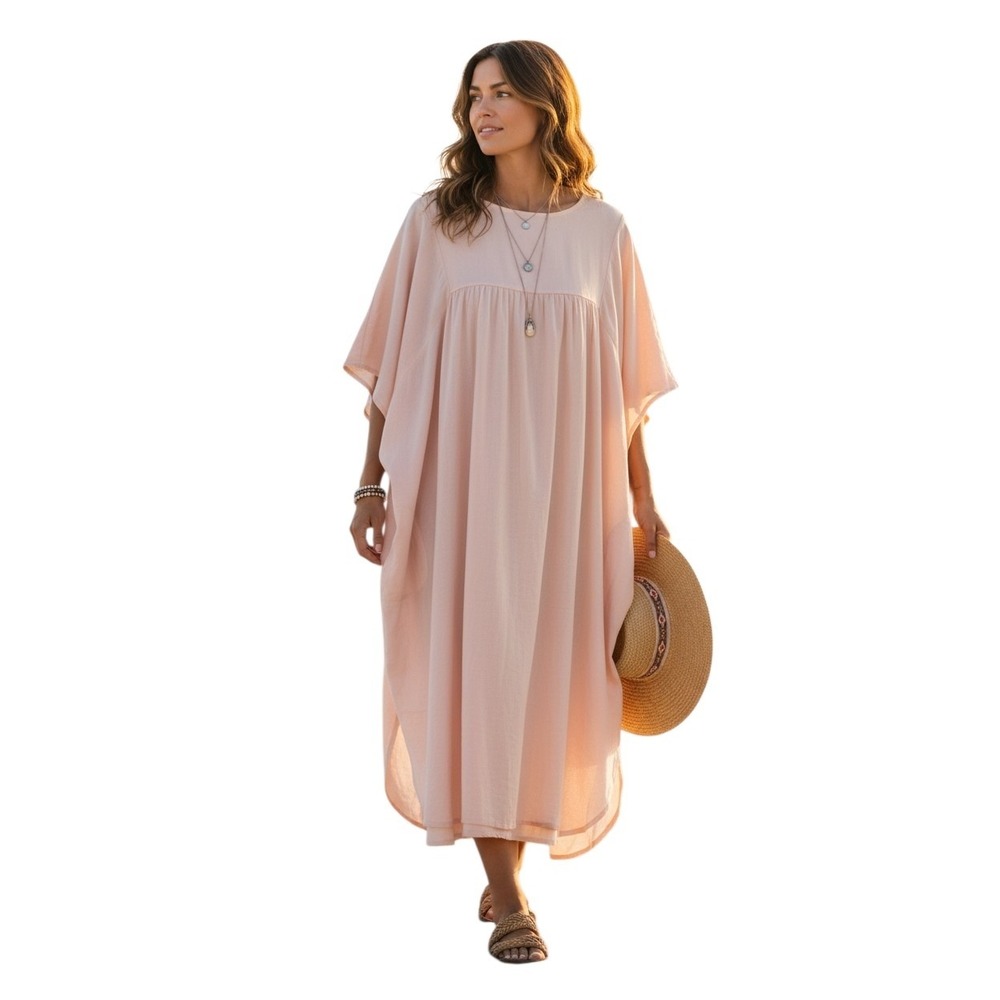 B' Gauze Oversized Beachy Cotton‎ Womens One Size Resortwear Kaftan Comfy Dress